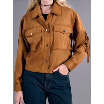 Dámský kabát Sinsay - Bunda s třásněmi - béžová - ZU021-80X - ZU021-80X-S