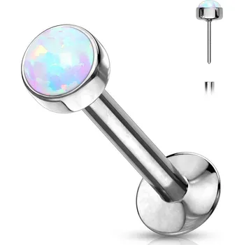 Piercing Šperky4U Labreta PUSH IN bílý opál - LB0016-OP17-1206