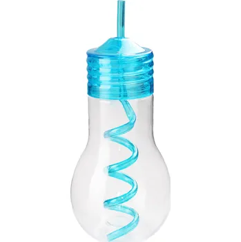 Sklenice Plastová láhev s brčkem TORO 600ml žárovka MIX barev