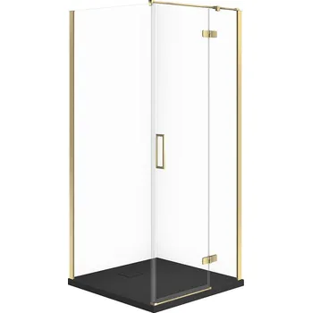 CERSANIT JOTA sada sprchového koutu pravá 80x80 zlatá, vanička TAKO SLIM černá matná S601-372