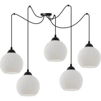 Závěsné svítidlo Riffle Round Spider, 5x bílé skleněné stínítko, b