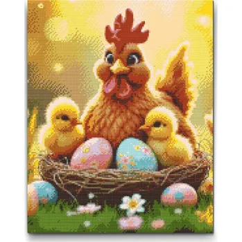 Diamantové malování Diamantové malování - Slepička a kuřata Velikost: 30x40cm, Rámování: Pouze srolované plátno, Diamanty: Čtvercové