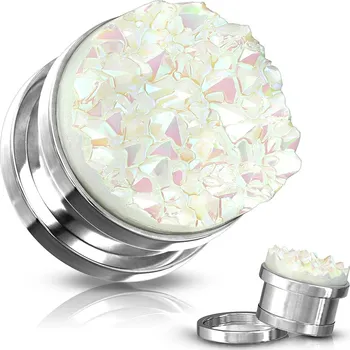 Piercing Šperky4U Oelový plug do ucha - bílé krystaly - PL01244-08