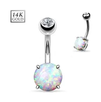 Piercing Šperky4U Zlatý piercing do pupíku s opál velký, Au 585/1000 - ZL01046-WG