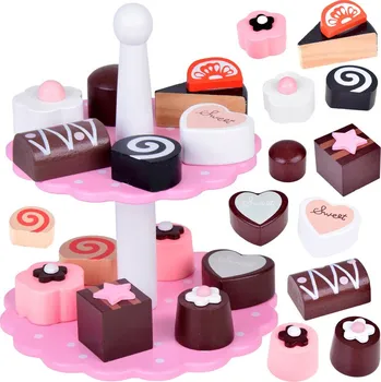 Dětská kuchyňka Dřevěné zákusky s podstavcem Pinky 12 ks