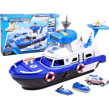 autíčko Policejní loď s helikoptérou a autíčky se zvuky a světly Modrá