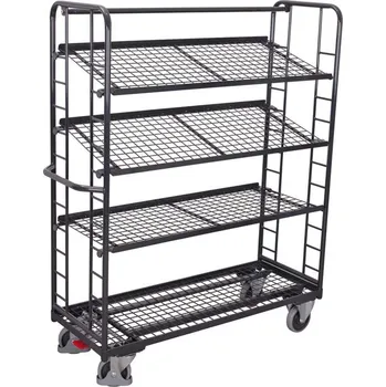 Plošinový vozík Etážový vozík VARIOfit se šikmými policemi, 4 drátěné police, 1355 x 550 mm, nosnost 250 kg, barva antracit RAL 7016