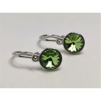 Náušnice Stříbrné naušnice dětské s velkým světle zeleným Swarovski krystalem
