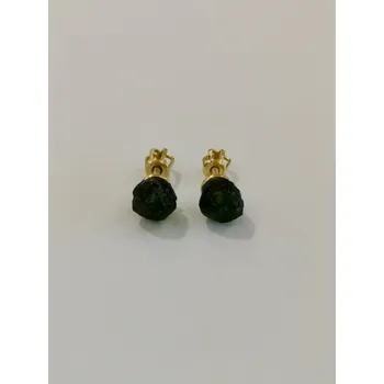 Náušnice Zlaté naušnice žluté zlato s přírodním vltavínem, na šroubek