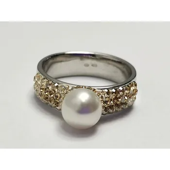 Prsten Stříbrný prsten se žlutými krystaly Swarovski a perlou