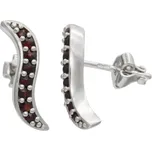 Stříbrné náušnice s českými granáty, rhodiované