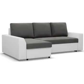 Sedací souprava Rohová rozkládací sedací souprava PAUL látka v kombinaci s eko-kůží Levá Šedá/bílá II