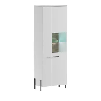 Knihovna Vitrína Halmar JUSTINE wysoka (V02) bílá/ bílá połisk ( MDF )