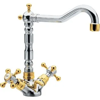 Vodovodní baterie Sapho ANTEA stojánková umyvadlová baterie s retro hubicí s výpustí, chrom/zlato