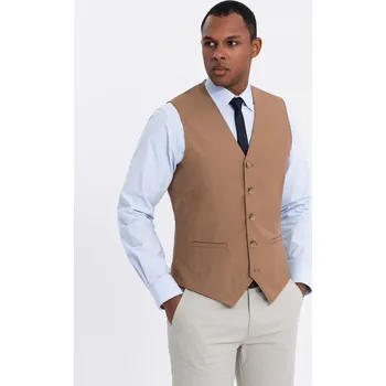 Pánská vesta Pánská obleková vesta bez klop - karamelová V1 OM-BLZV-0112 - L