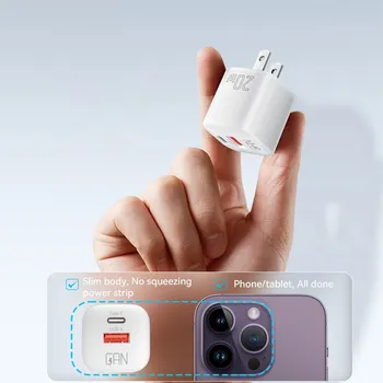 20W US adaptér / GaN nabíječka ESSAGER - USB-A / USB-C - mini - bílá