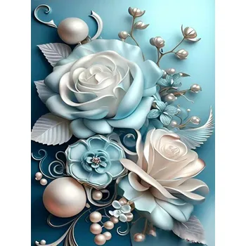 Diamantové malování Diamond painting/HOMFUN - Bílo-modré růže