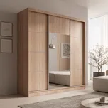 Šatní skříň s posuvnými dveřmi a zrcadlem Keri - 200 cm Barva: dub Sonoma + stříbrné lišty