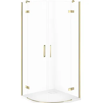 CERSANIT JOTA sada půlkruhového sprchového koutu 90x90 zlatá, TAKO SLIM sprchová vanička 4 cm bílá S601-442