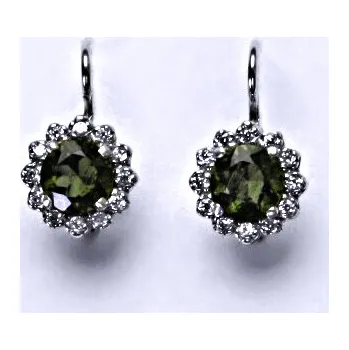 Náušnice Náušnice z broušeného vltavínu vsazeného do stříbra se zirkony