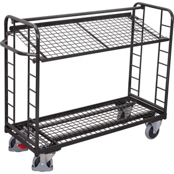Plošinový vozík Etážový vozík VARIOfit se šikmými policemi, 2 drátěné police, 1650 x 650 mm, nosnost 400 kg, barva antracit RAL7016