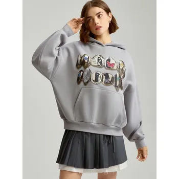 Dámská móda Mikina s&nbsp;kapucí a&nbsp;potiskem - XS - House - šedá - 763EG-85X