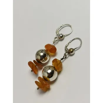 Náušnice Stříbrné visací naušnice s jantarem