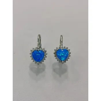Náušnice Stříbrné naušnice s modrozeleným opálem a bílými zirkony, rhodiované