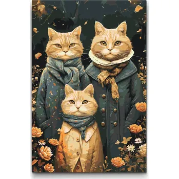 Malování podle čísel - Kočičí rodina Velikost: 40x60cm, Rámování: Pouze srolované plátno