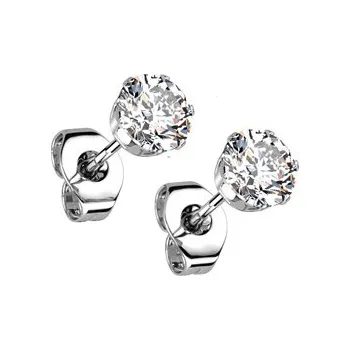 Náušnice OPN1900-04 Ocelové náušnice - čiré zirkony 4 mm