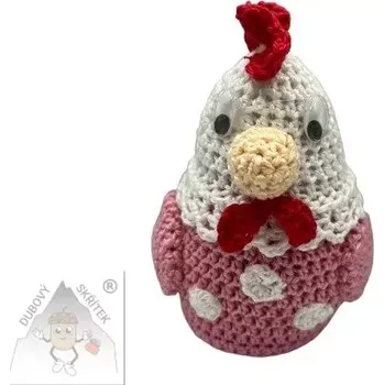 Velikonoční dekorace Dubový skřítek Veselá háčkovaná slepička světle růžovo bílá