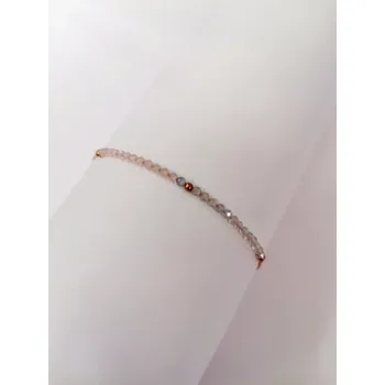 Náramek Náramek - růžová šňůrka s korálky z drahých kamenů a červeně zlaceného stříbra