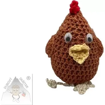 Velikonoční dekorace Dubový skřítek Barevná háčkovaná slepička - hnědá