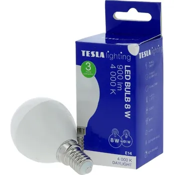 Žárovka TESLA lighting Tesla - LED žárovka miniglobe BULB E14, 8,5W, 230V, 1000lm, 25 000h, 4000K denní bílá, 220st