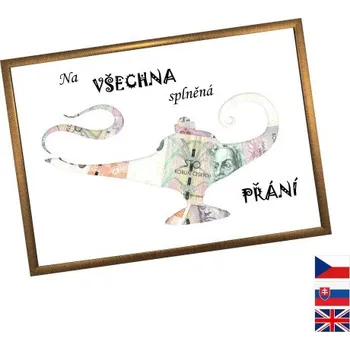 Žertovný předmět Rámeček na darování peněz - Přání, Nápis česky, Rámeček 905 - bronzová