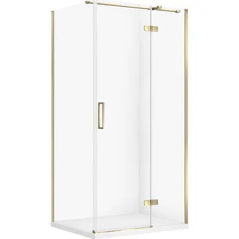 CERSANIT Set obdélníkový sprchový kout JOTA pravý 100x80 zlatý, sprchová vanička TAKO SLIM bílá matná S601-384