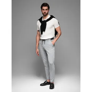 Pánské kalhoty Pánské pletené kalhoty s pružným pasem - světle šedé V1 OM-PACP-0116 - L