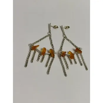 Náušnice Stříbrné visací naušnice s jantarem