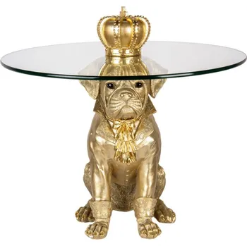 Noční stolek Kruhový skleněný stolek zlatý pes s královskou korunou – 55x55 cm + doprava zdarma