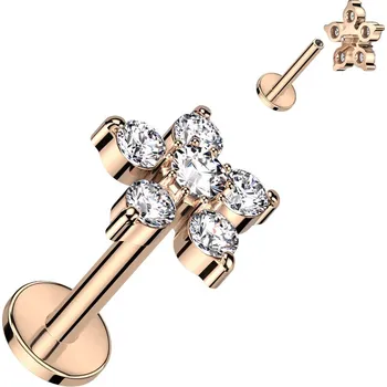 Piercing Šperky4U Zlacená labreta / piercing do ucha - kytička, čiré zirkony - LB0010-RD