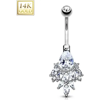 Piercing Šperky4U Zlatý piercing do pupíku s čirými zirkony, Au 585/1000 - ZL01184-WG