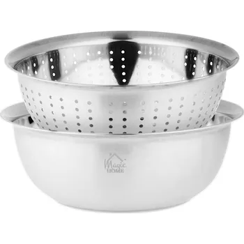 Cedník a síto Cedník MagicHome, 26,5 cm, s miskou, okrúhle otvory, nerez