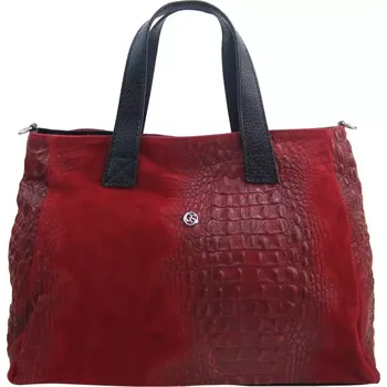 Kabelka GROSSO Kožená měkká tmavě červená dámská kabelka do ruky v kroko designu