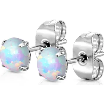 Náušnice Šperky4U Ocelové náušnice s bílými opály 4 mm - OPN1672-OP17-04