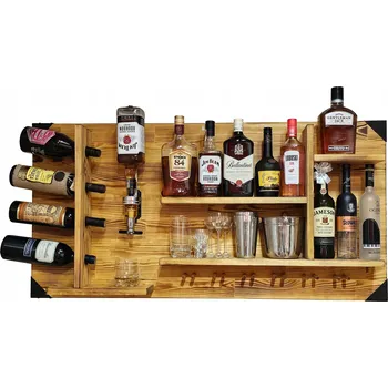 regál Nástěnná police na alkohol, Kuchyňský organizér s dávkovačem - barva dub