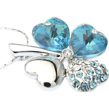 Náhrdelník Náhrdelník ČTYŘLÍSTEK Swarovski Aquamarine Rhodium
