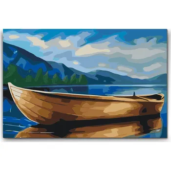 Malování podle čísel - Loďka na vodě Velikost: 40x60cm, Rámování: Pouze srolované plátno
