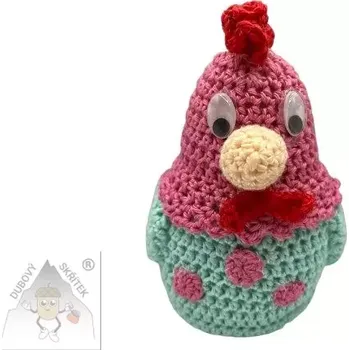 Velikonoční dekorace Dubový skřítek Veselá háčkovaná slepička - mintovo růžová