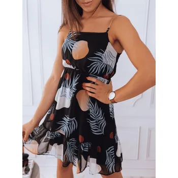 Dámské šaty Černé letní šaty se vzorem listů SHINE EY1894 Velikost: M