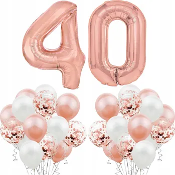 Balónek Sada ROSE GOLD k 40. narozeninám, výročí, svatbě – RŮŽOVÉ ZLATO – balónky, konfety